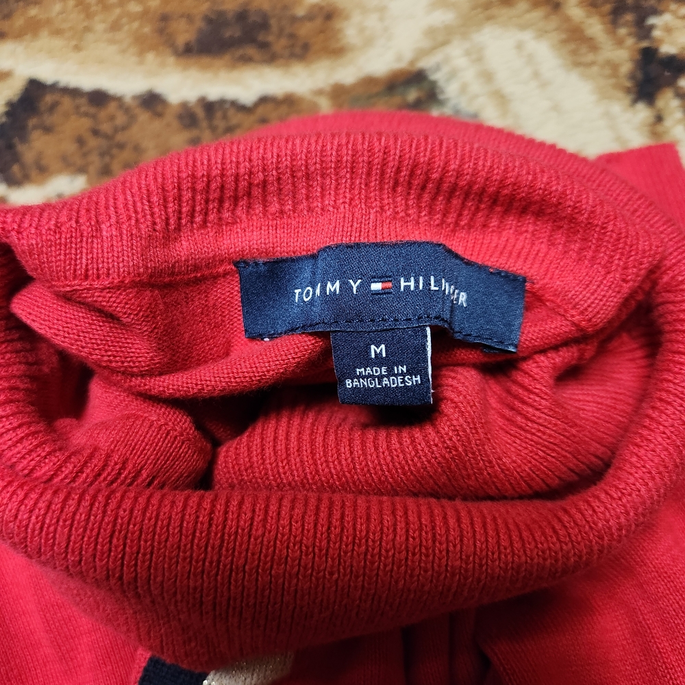 Tommy Hilfiger Red Turtleneck Sweater with Stripes - Picture 6 of 10
